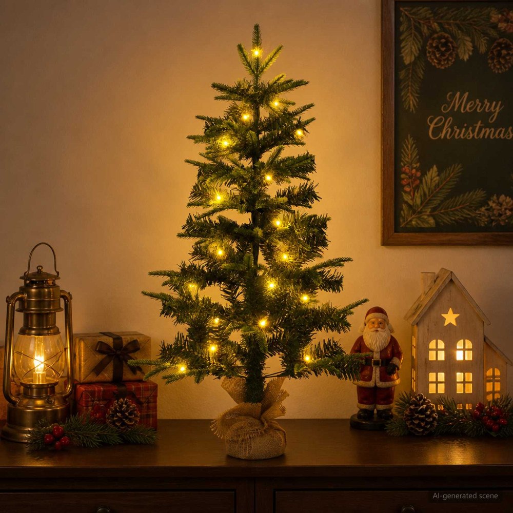 vidaXL Mini julgran 60 cm 25 LED-lampor Varmvit PVC och PE Grön