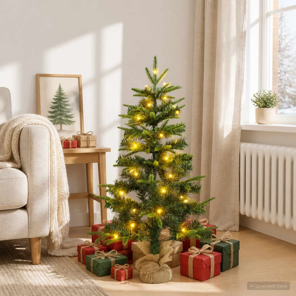vidaXL Mini julgran 90 cm 50 LED-lampor Varmvit PVC och PE Grön