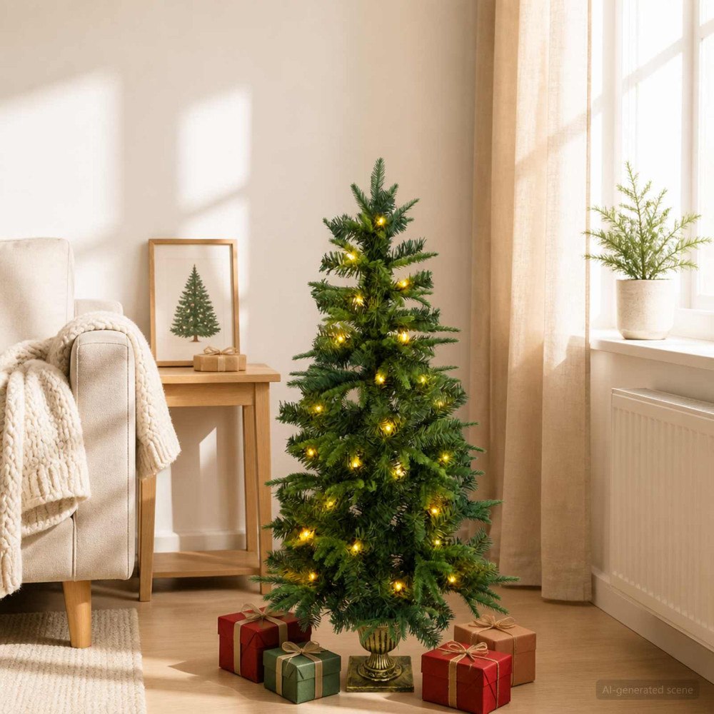 vidaXL Mini julgran 120 cm 100 LED-lampor Varmvit PVC och PE Grön