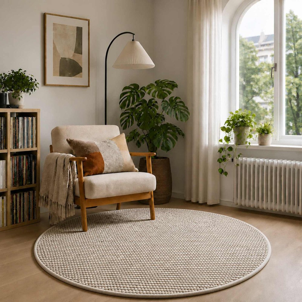 vidaXL Matta Beige Ø 120 cm 100% Polyester 3 mm Tvättbar