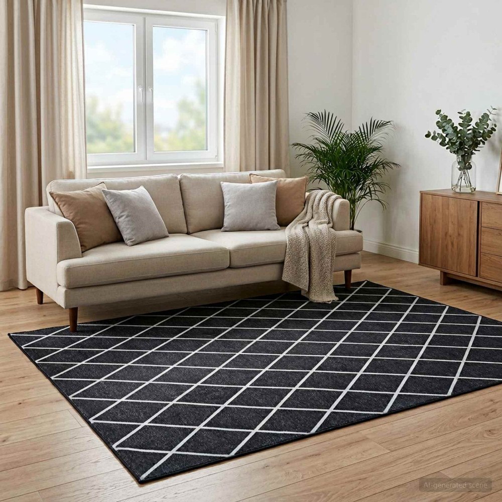 vidaXL Matta ORIZ Svart diamantmönster 140 x 200 cm 100% Polyester