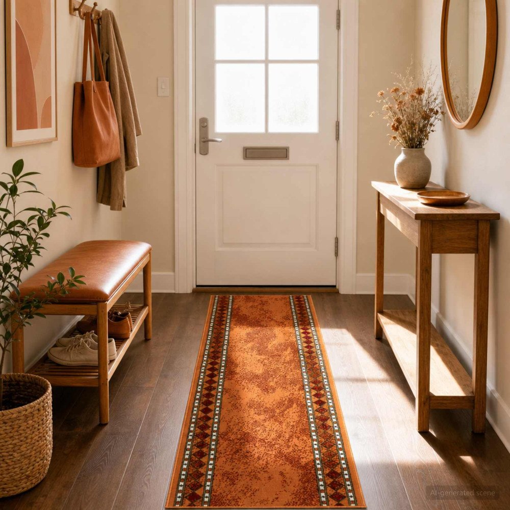 vidaXL Runner-matta FLORNES Vävd Orange Diamanter 67 x 200 cm PP 7 mm