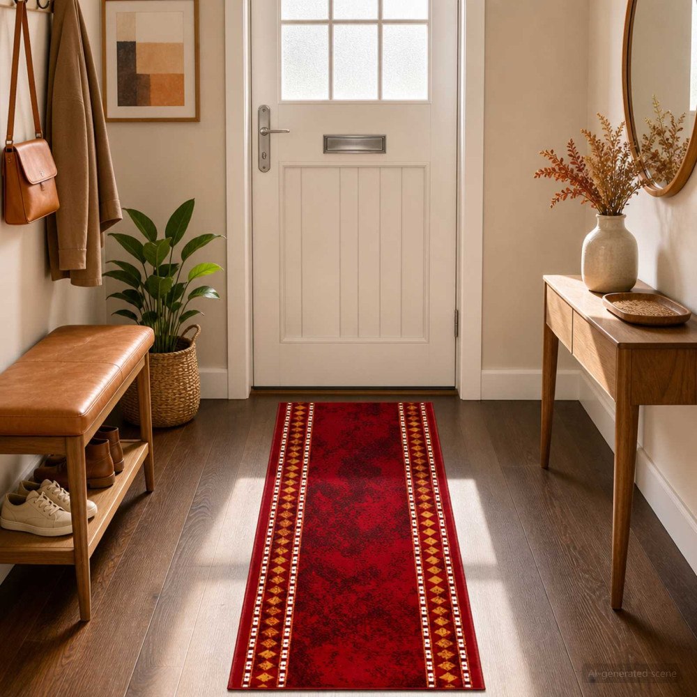 vidaXL Runner-matta FLORNES Vävd Röd Diamanter 100 x 150 cm PP 7 mm