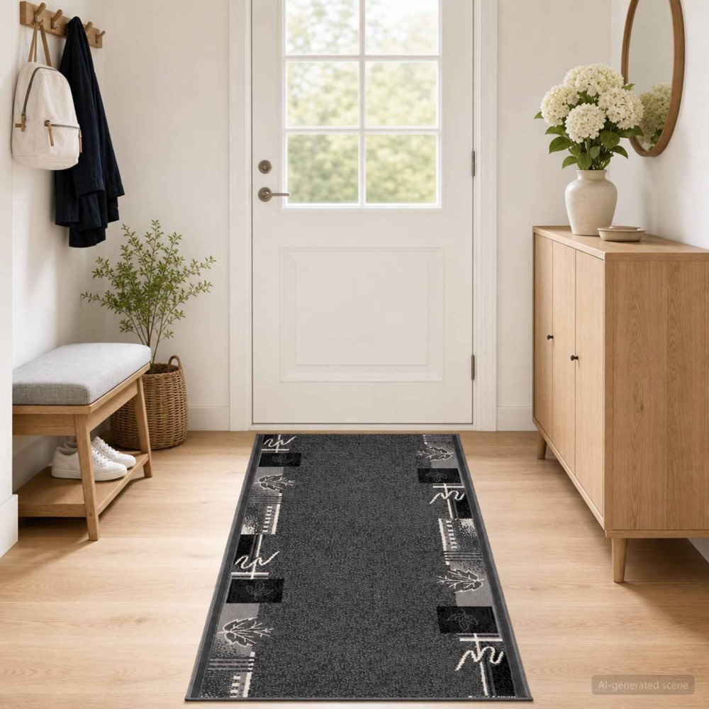 vidaXL Runner-matta FLORNES Vävd Grå Löv 80 x 300 cm PP 7 mm