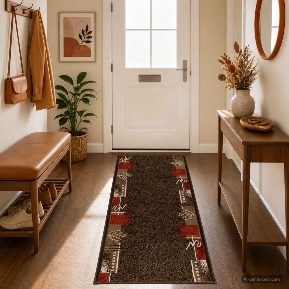 vidaXL Runner-matta FLORNES Vävd Brun Löv 100 x 150 cm PP 7 mm