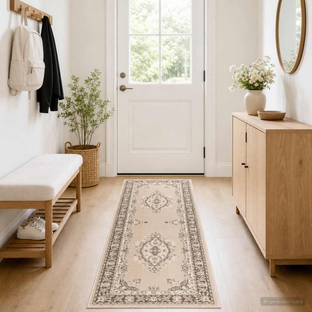 vidaXL Runner-matta FLORNES Vävd Ecrufärgat mönster 100 x 250 cm PP