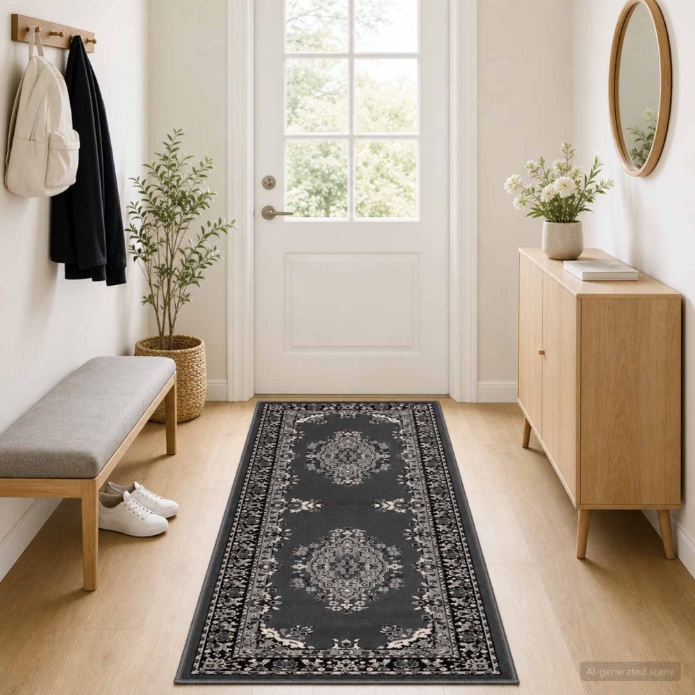 vidaXL Runner-matta FLORNES Vävd Grått mönster 100 x 250 cm PP 7 mm