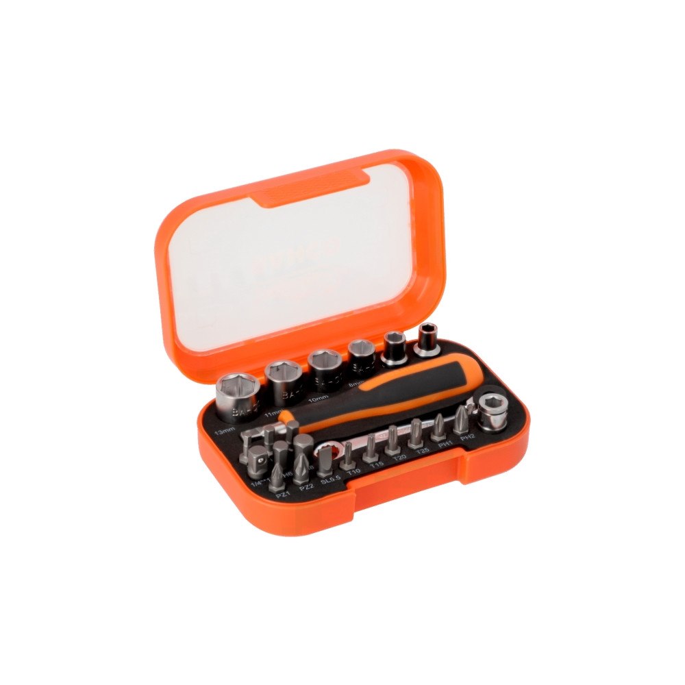 BAHCO BAHCO 1/4" hylsnyckelsats med bits, 24 st., metriska hylsor,...