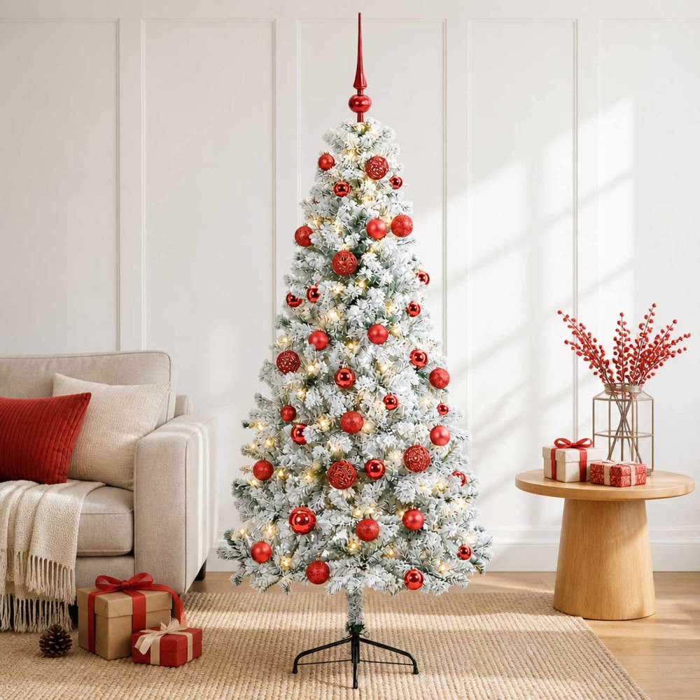 vidaXL Konstgjord julgran med julkulor 150 cm 150 LED-lampor Varmvit