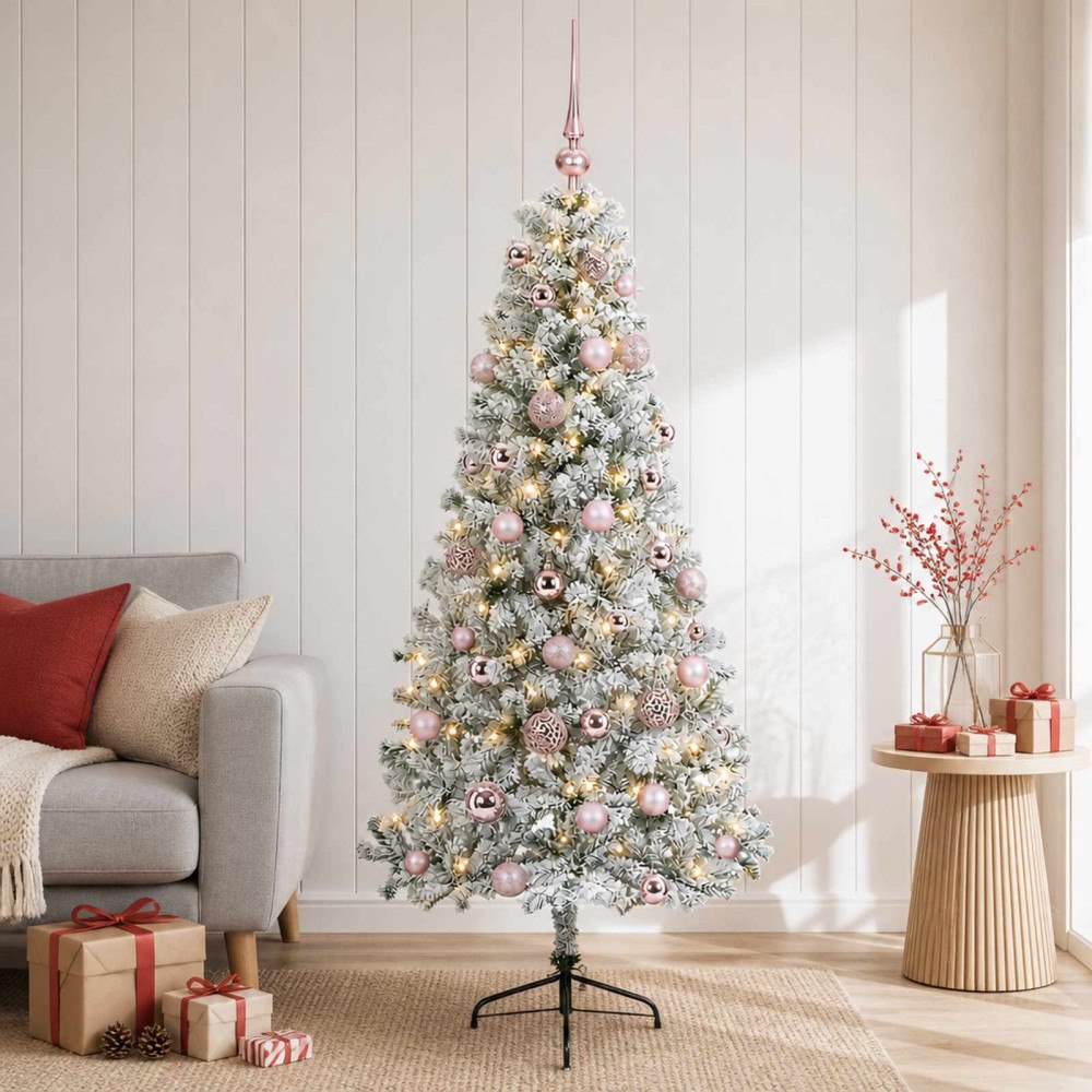 vidaXL Konstgjord julgran med julkulor 120 cm 150 LED-lampor Varmvit