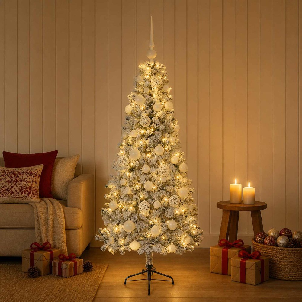 vidaXL Konstgjord julgran med julkulor 120 cm 150 LED-lampor Varmvit