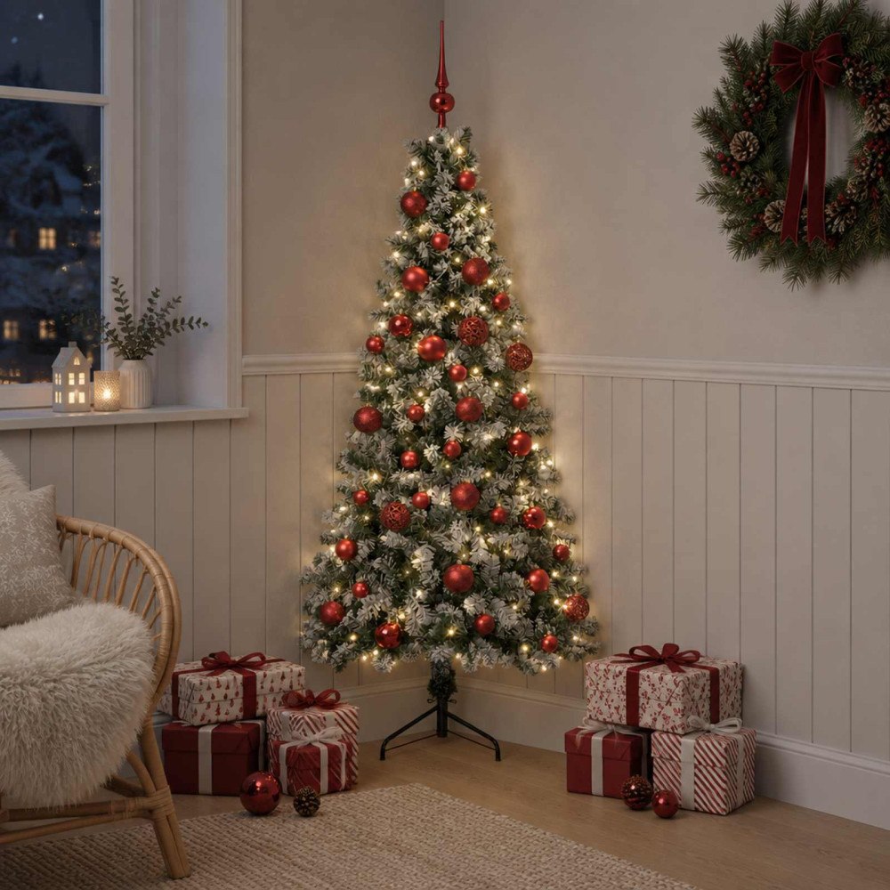 vidaXL Konstgjord julgran med julkulor 120 cm 150 LED-lampor Varmvit