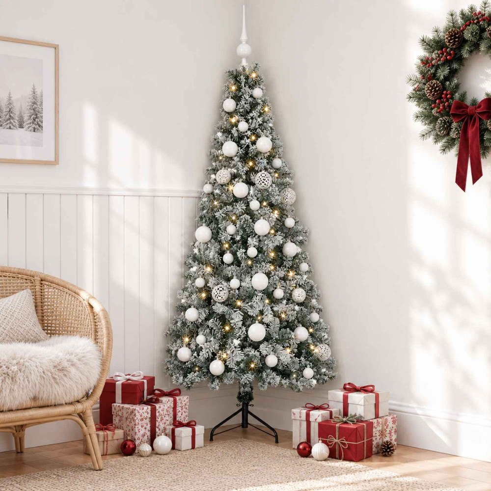 vidaXL Konstgjord julgran med julkulor 150 cm 150 LED-lampor Varmvit