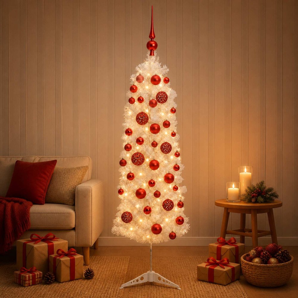 vidaXL Smal konstgjord julgran med julkulor 150 cm 150 LED-lampor