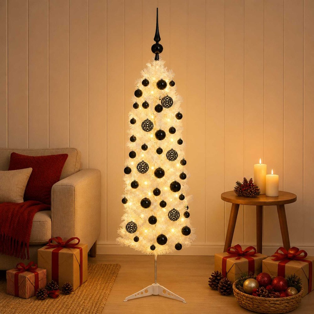 vidaXL Smal konstgjord julgran med julkulor 150 cm 150 LED-lampor