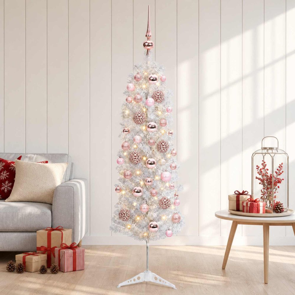 vidaXL Smal konstgjord julgran med julkulor 150 cm 150 LED-lampor
