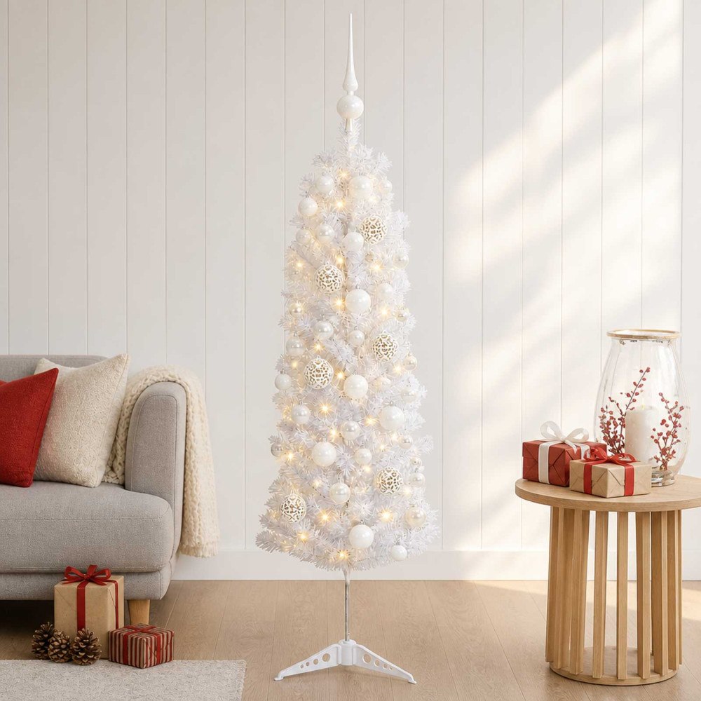 vidaXL Smal konstgjord julgran med julkulor 150 cm 150 LED-lampor