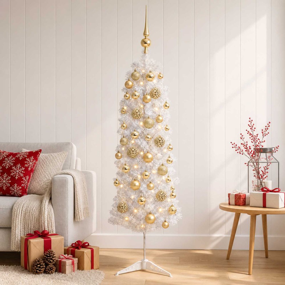 vidaXL Smal konstgjord julgran med julkulor 150 cm 150 LED-lampor
