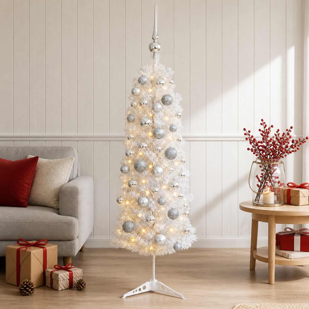 vidaXL Smal konstgjord julgran med julkulor 150 cm 150 LED-lampor