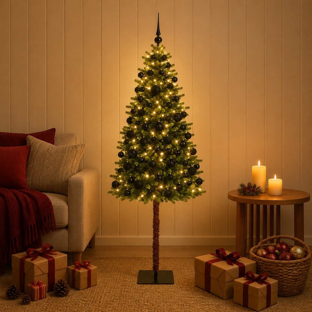 vidaXL Konstgjord julgran med kulor 150 cm 150 LED-lampor Varmvit