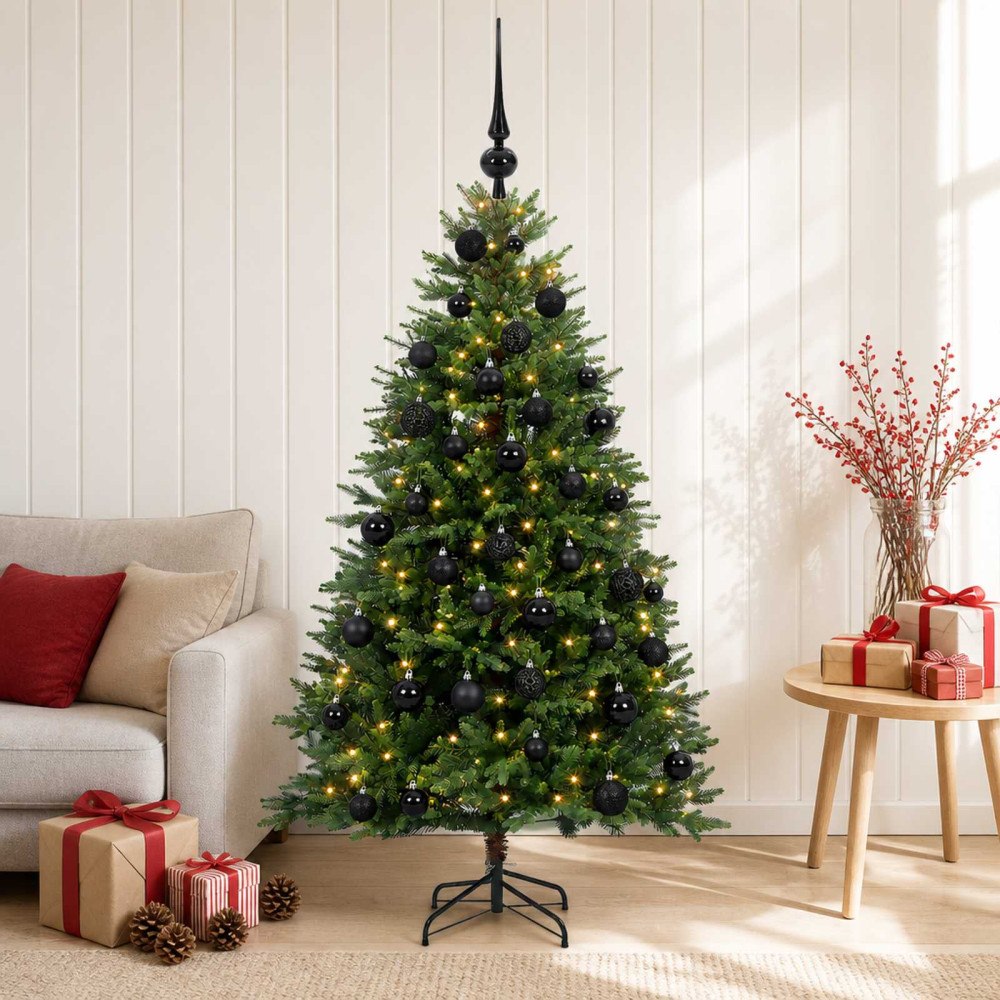 vidaXL Konstgjord julgran med kulor 150 cm 150 LED-lampor Varmvit