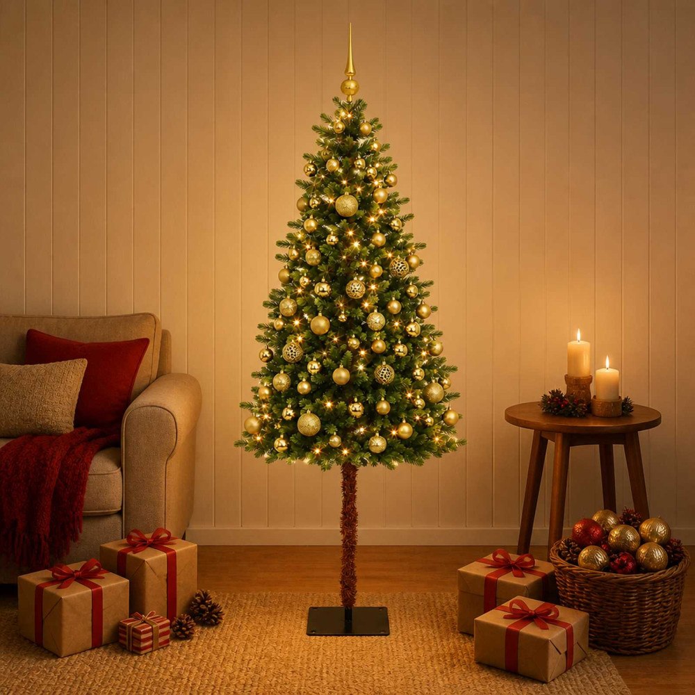 vidaXL Konstgjord julgran med kulor 150 cm 150 LED-lampor Varmvit