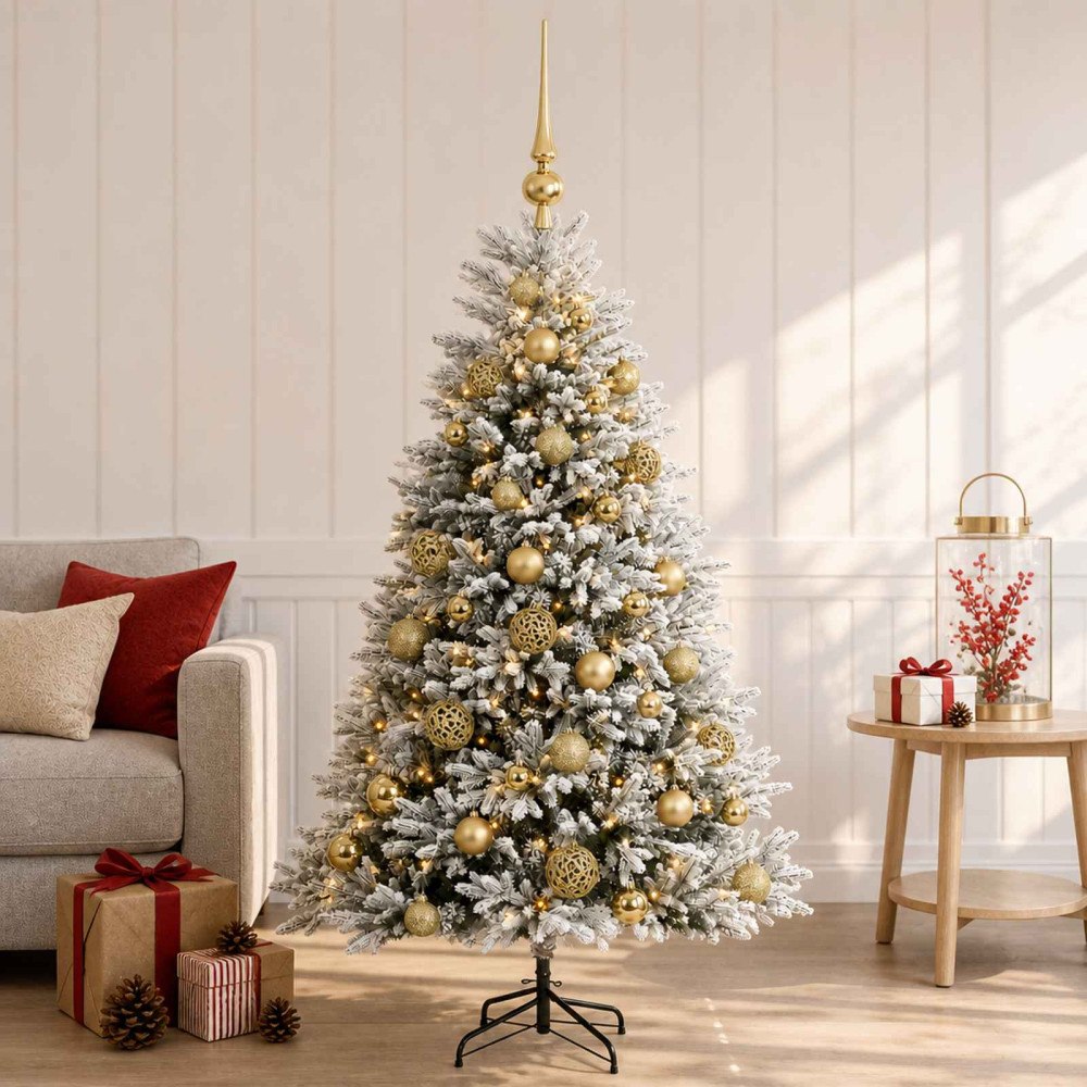 vidaXL Konstgjord julgran med kulor 120 cm 150 LED-lampor Varmvit