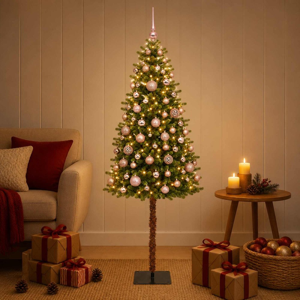 vidaXL Konstgjord julgran med kulor 120 cm 150 LED-lampor Varmvit