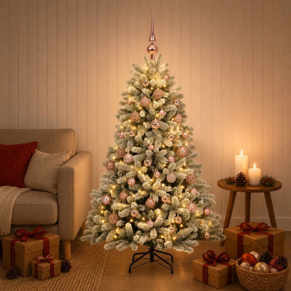 vidaXL Konstgjord julgran med kulor 120 cm 150 LED-lampor Varmvit