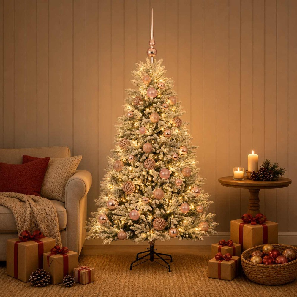 vidaXL Konstgjord julgran med kulor 120 cm 150 LED-lampor Varmvit
