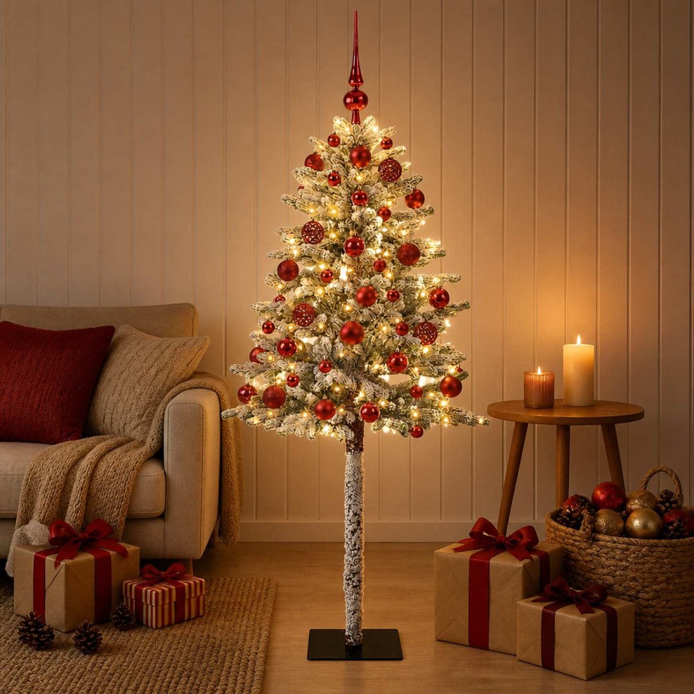 vidaXL Konstgjord julgran med kulor 150 cm 150 LED-lampor Varmvit