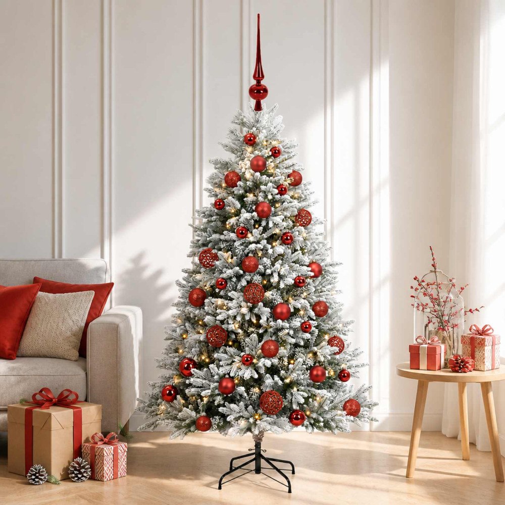 vidaXL Konstgjord julgran med kulor 120 cm 150 LED-lampor Varmvit