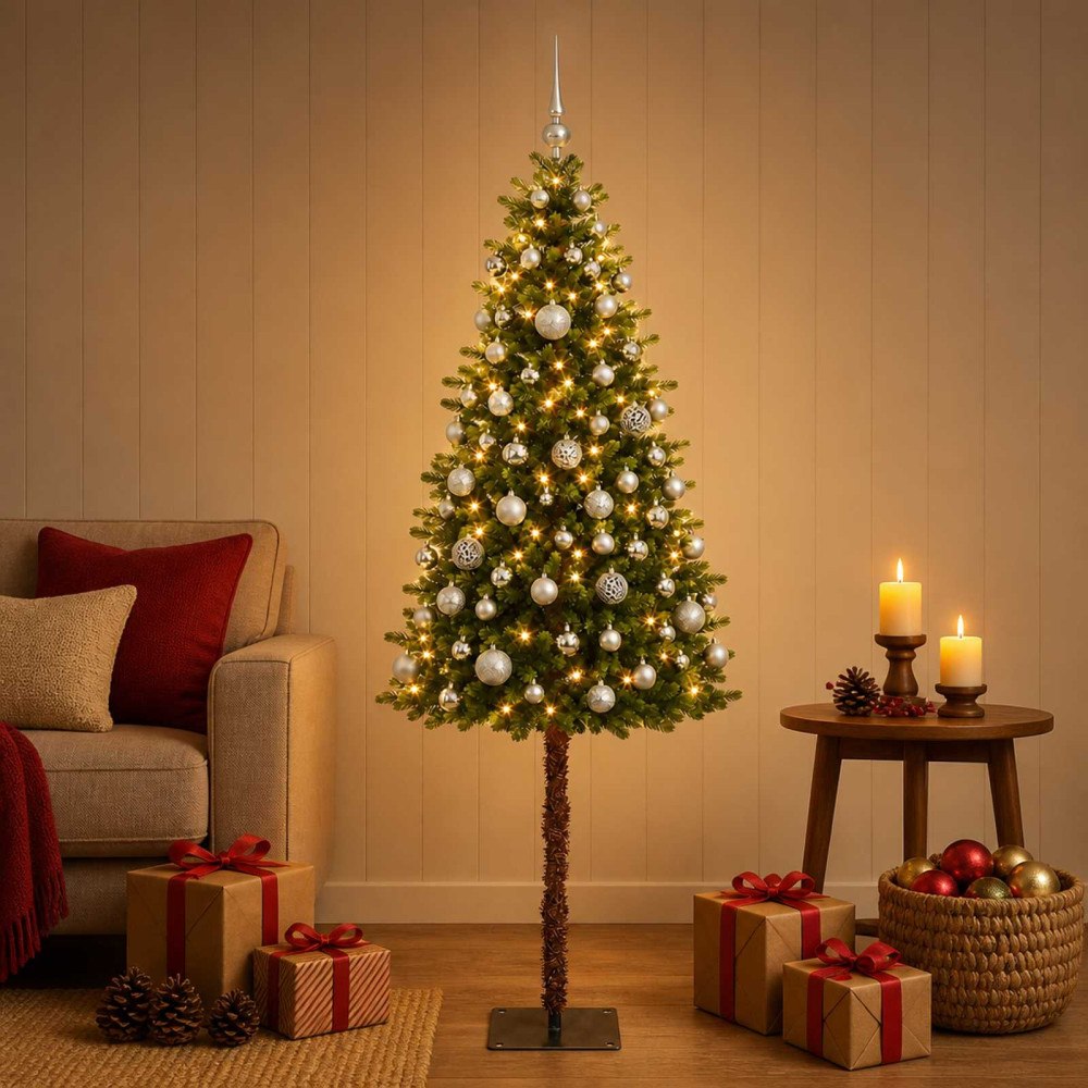vidaXL Konstgjord julgran med kulor 150 cm 150 LED-lampor Varmvit