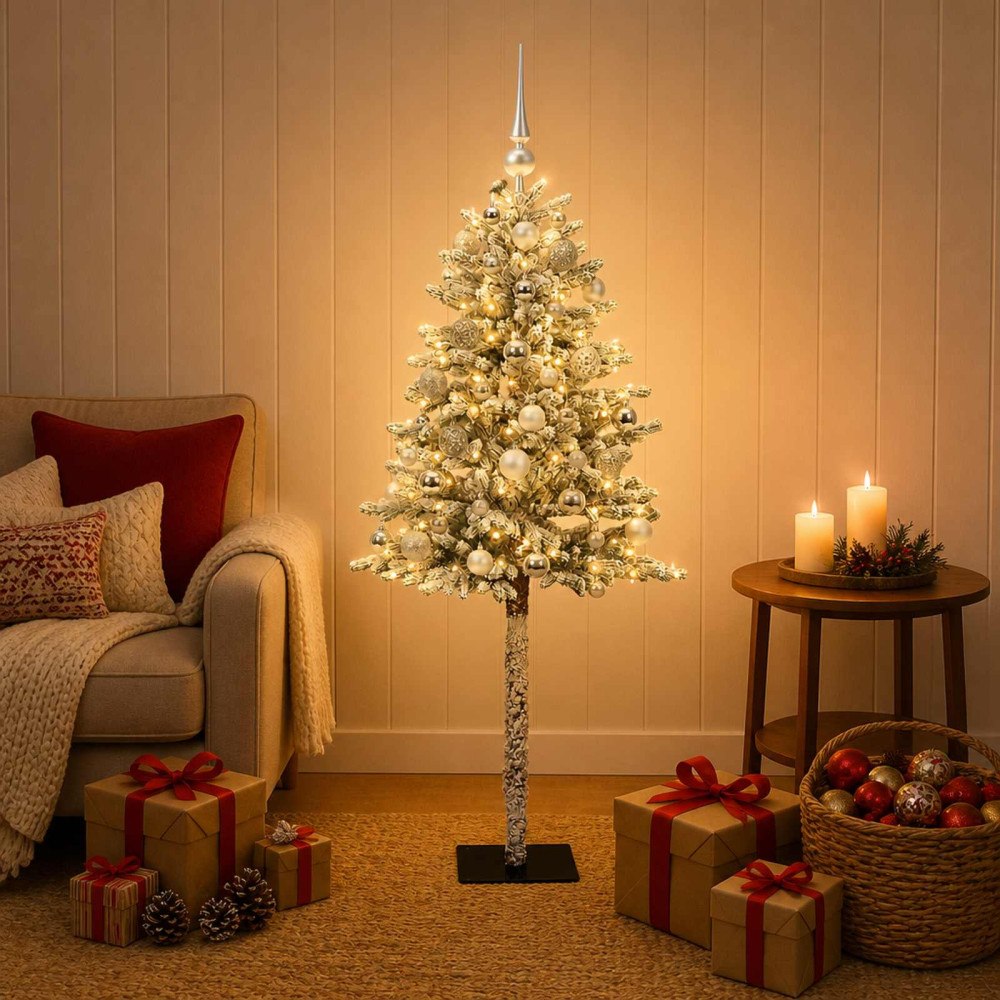 vidaXL Konstgjord julgran med kulor 120 cm 150 LED-lampor Varmvit