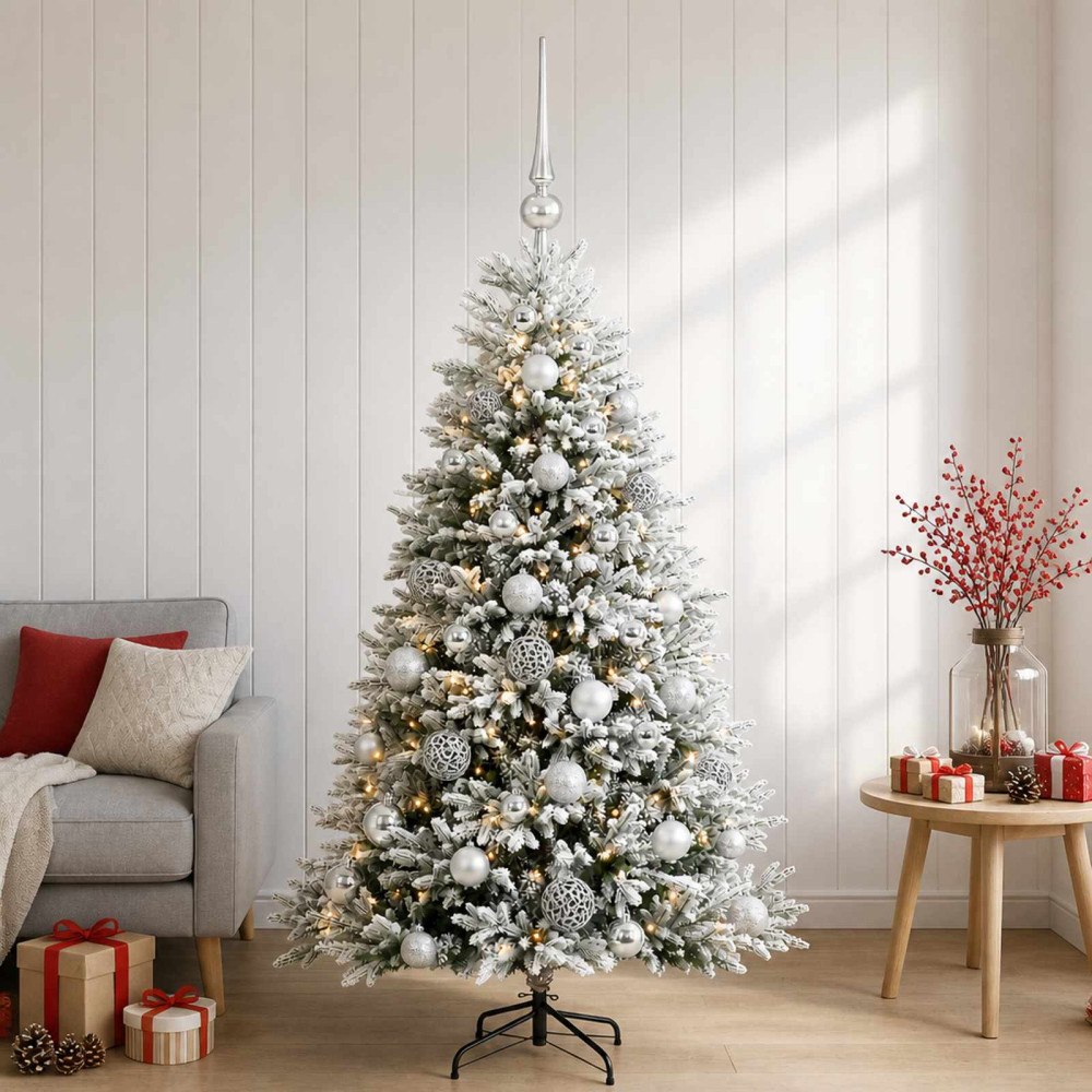 vidaXL Konstgjord julgran med kulor 150 cm 150 LED-lampor Varmvit