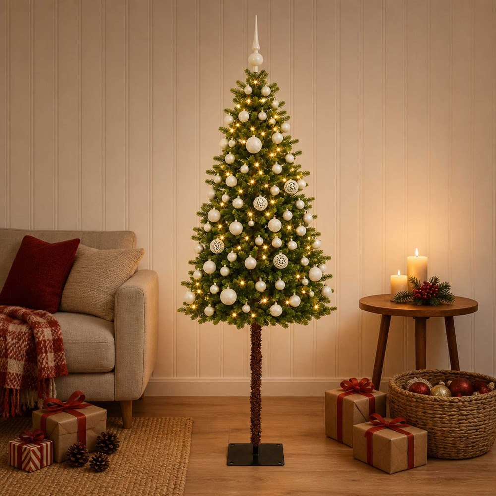 vidaXL Konstgjord julgran med kulor 150 cm 150 LED-lampor Varmvit