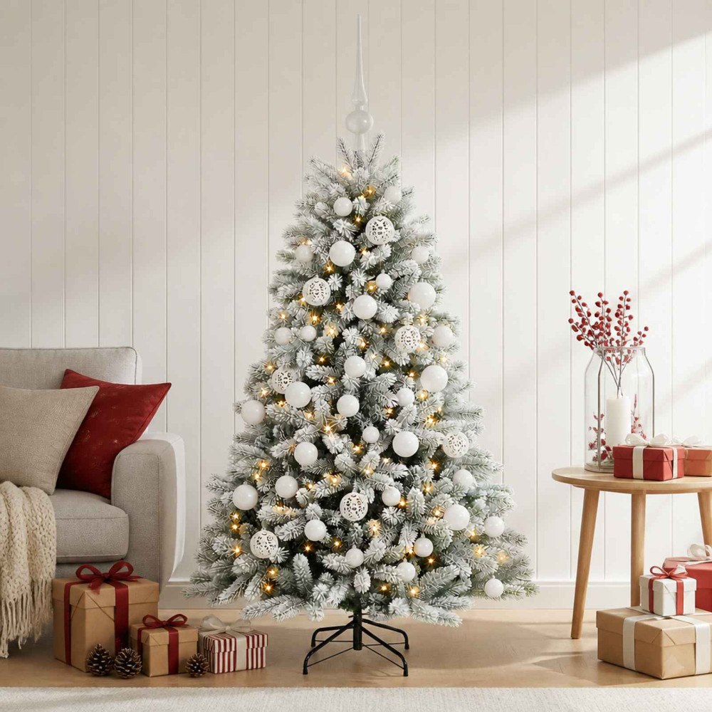 vidaXL Konstgjord julgran med kulor 120 cm 150 LED-lampor Varmvit