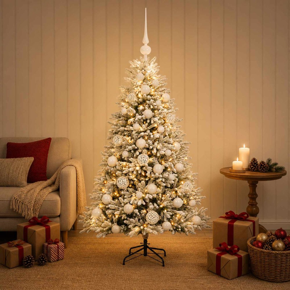 vidaXL Konstgjord julgran med kulor 150 cm 150 LED-lampor Varmvit