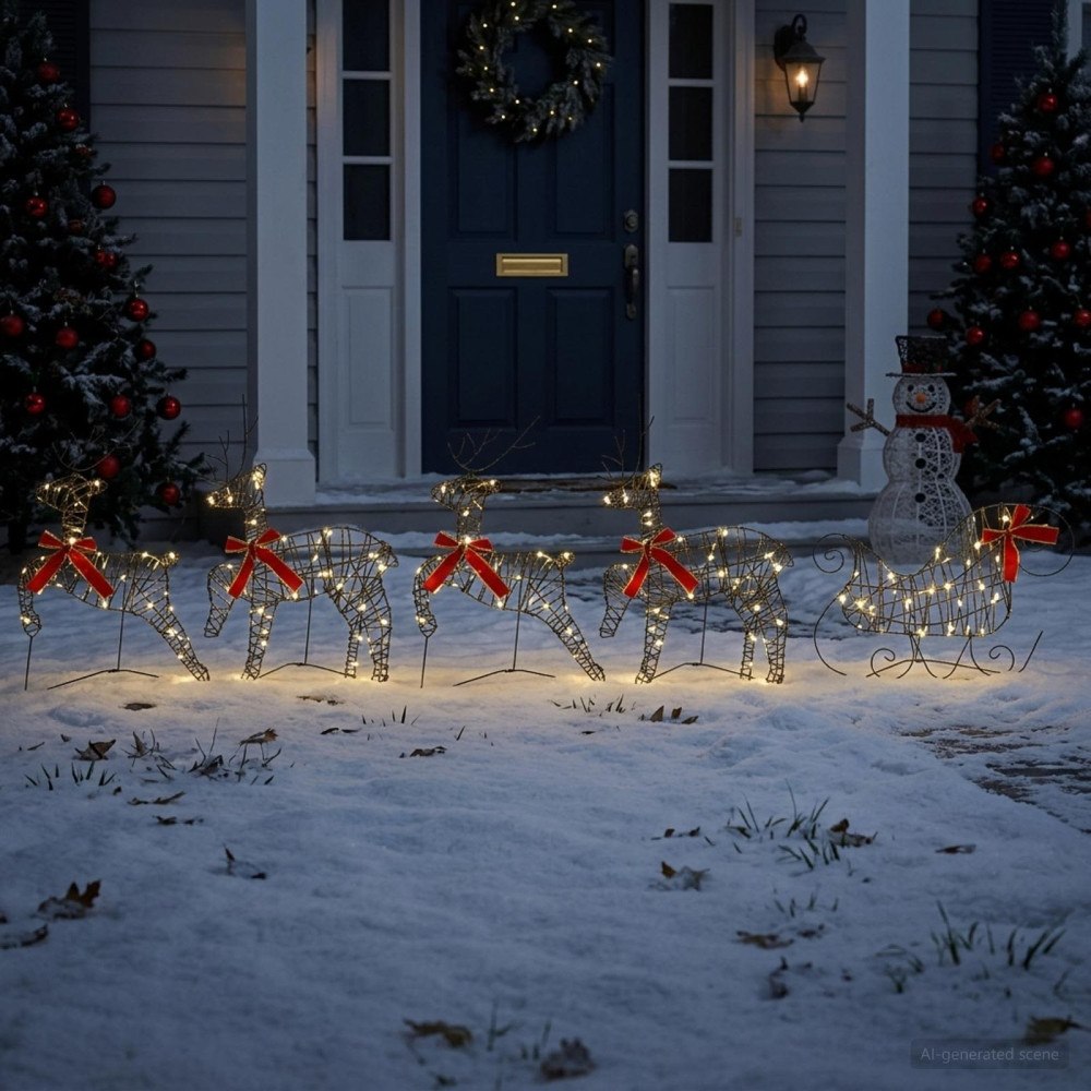 vidaXL Julren med släde 5 st 100 LED-lampor Varmvit