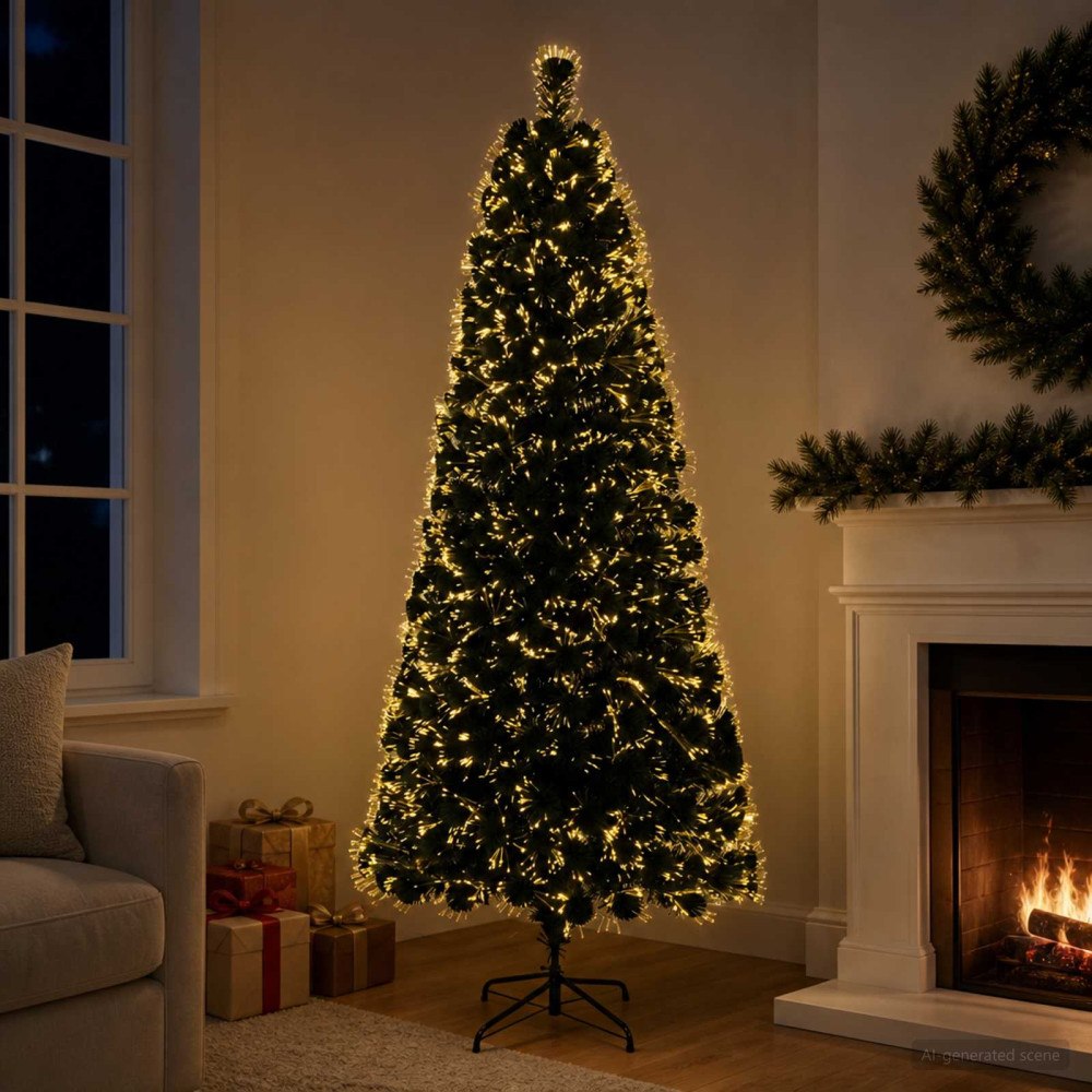 vidaXL Fiberoptisk julgran 180 cm 24 LED-lampor Varmvit PVC Grön