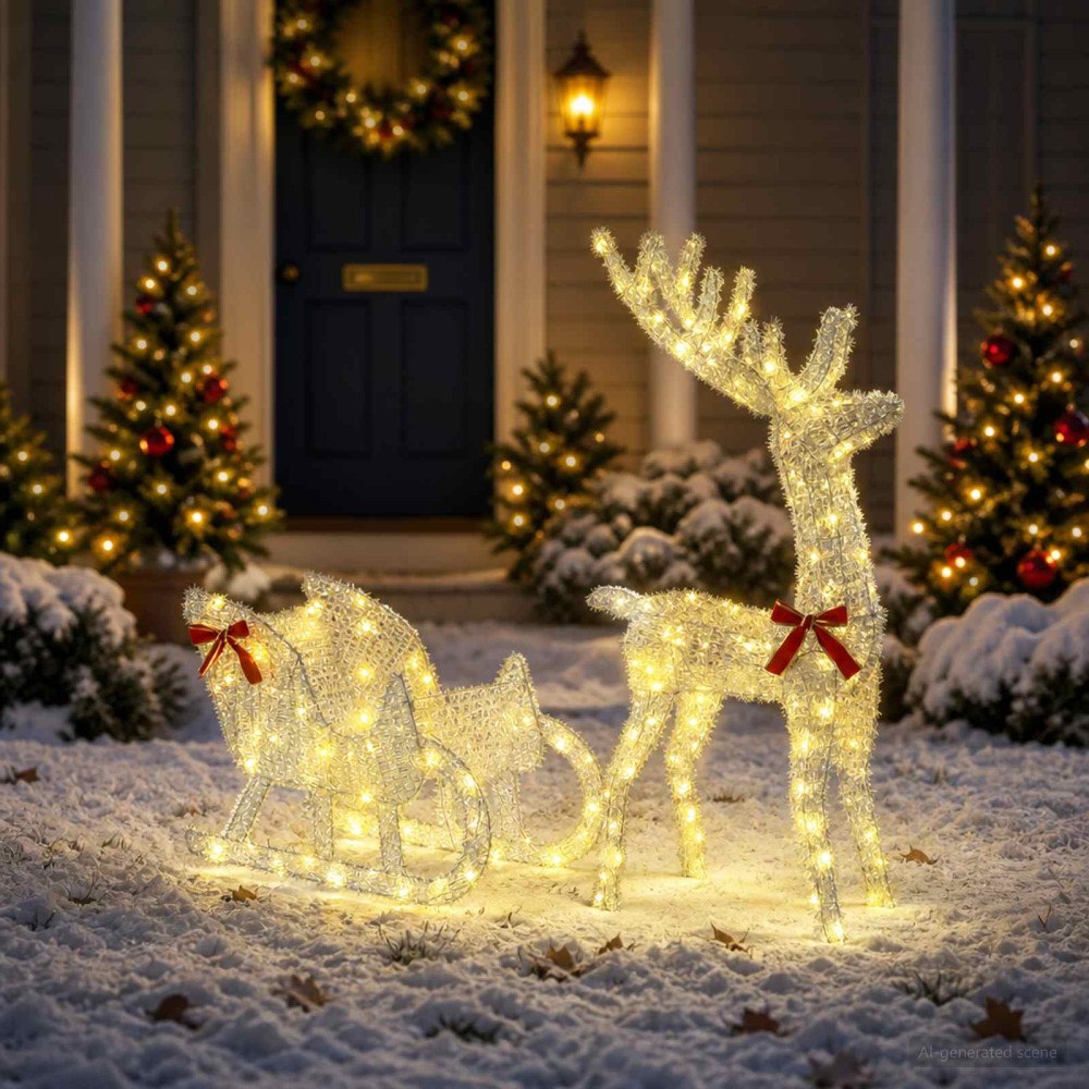 vidaXL Ren Pull Släde LOVIISA 2 st 200 LED-lampor Varmvit