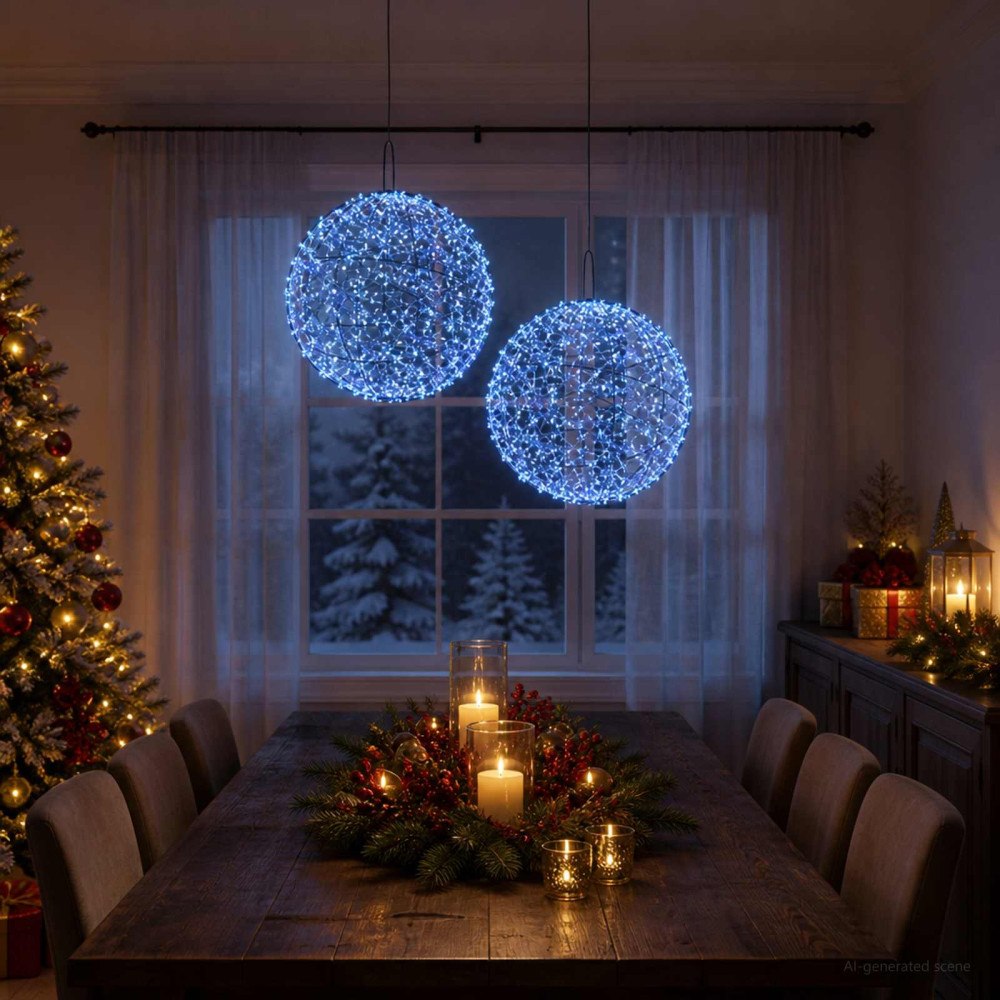 vidaXL Julfinialslampa 2 st 1900 LED-lampor Blå Diameter 60 x 63 cm