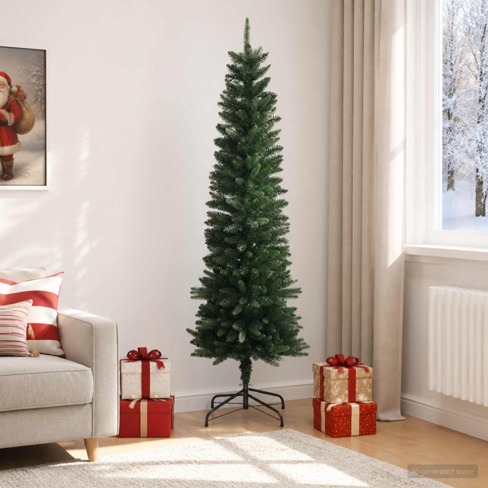 vidaXL Artificial Slim Christmas Tree 210 cm PE och PVC Grön