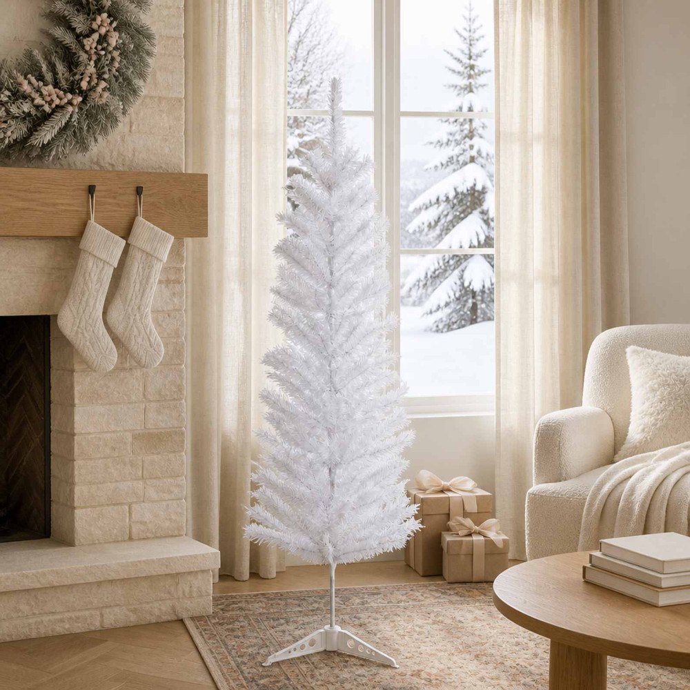 vidaXL Konstgjort smalt julträd 150 cm PVC och stål Vit