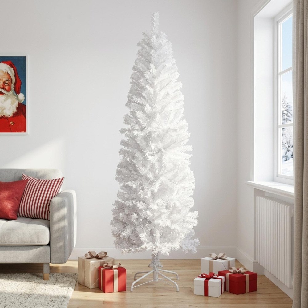 vidaXL Konstgjort smalt julträd 210 cm PVC och stål Vit