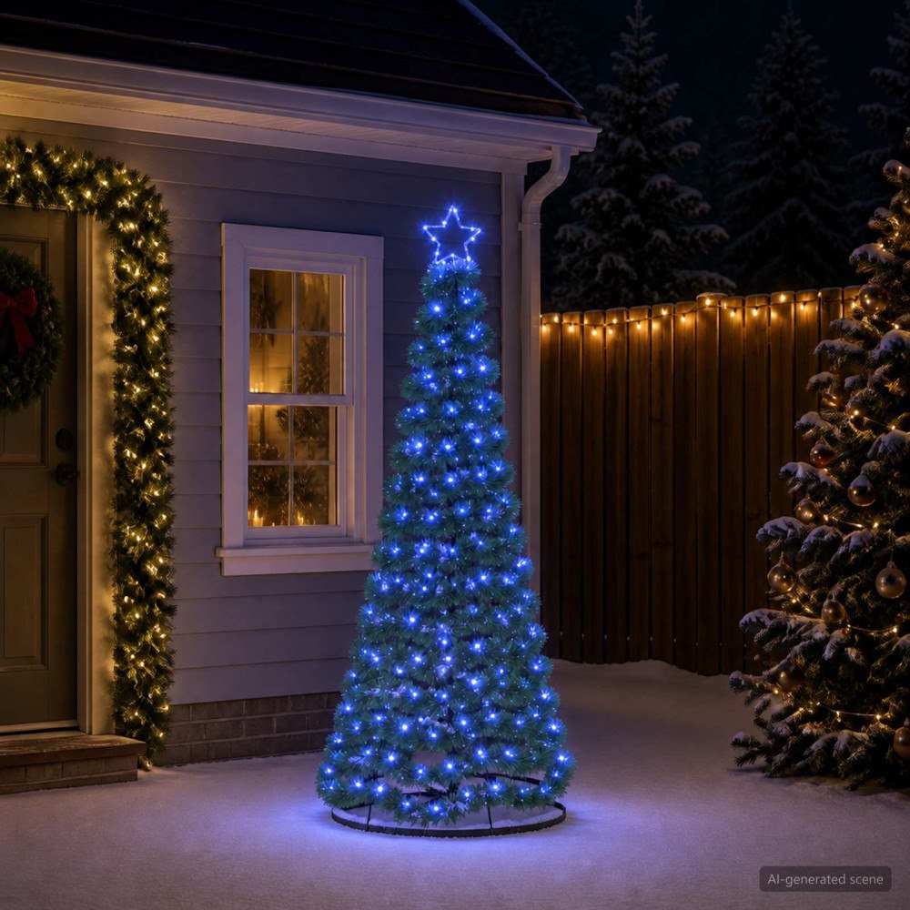 vidaXL Glittrig LED-julgran med fot EKENAS 180 cm 220 LED-lampor Blå