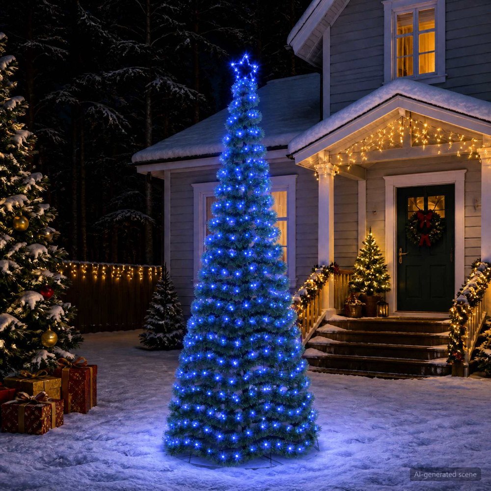 vidaXL Glittrig LED-julgran med fot EKENAS 250 cm 370 LED-lampor Blå