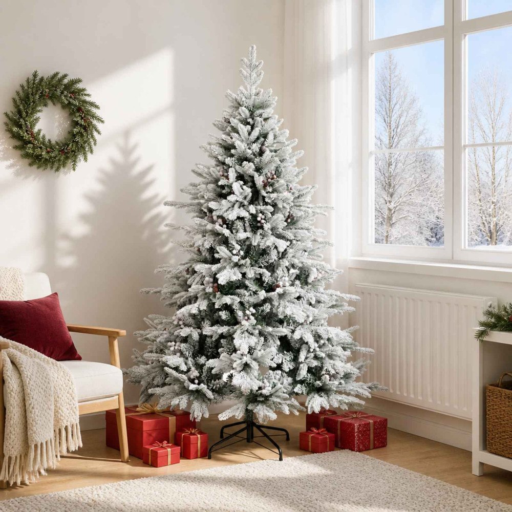 vidaXL Plast Hingad Julgran 180 cm PVC och metall Grön och Vit