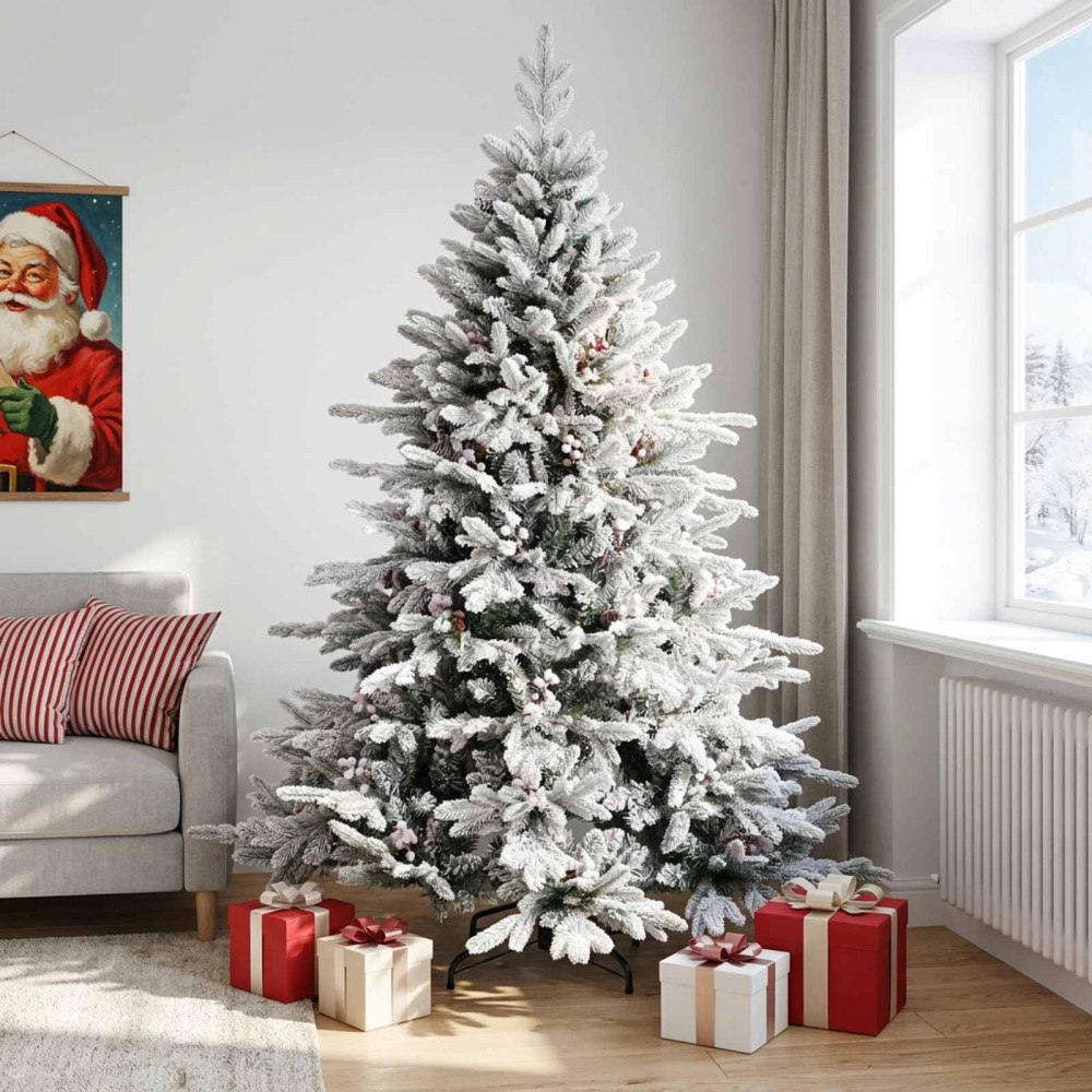 vidaXL Plast Hingad Julgran 210 cm PVC och metall Grön och Vit
