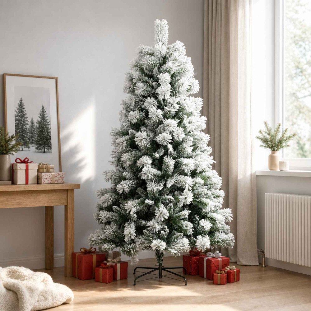 vidaXL Plast Hingad Julgran 180 cm PVC och metall Grön och Vit